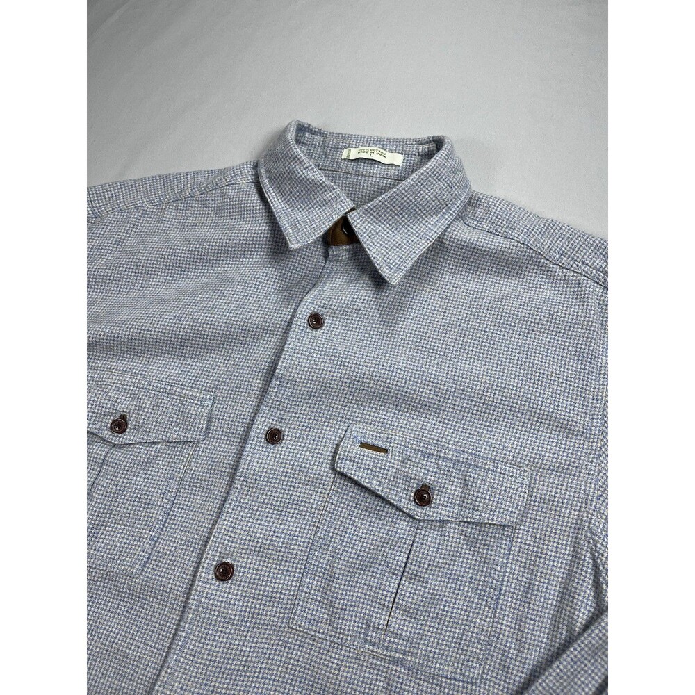 Orivs Mens Shirt Large Blue Micro Houndstooth Button Up Flannel Outdoors